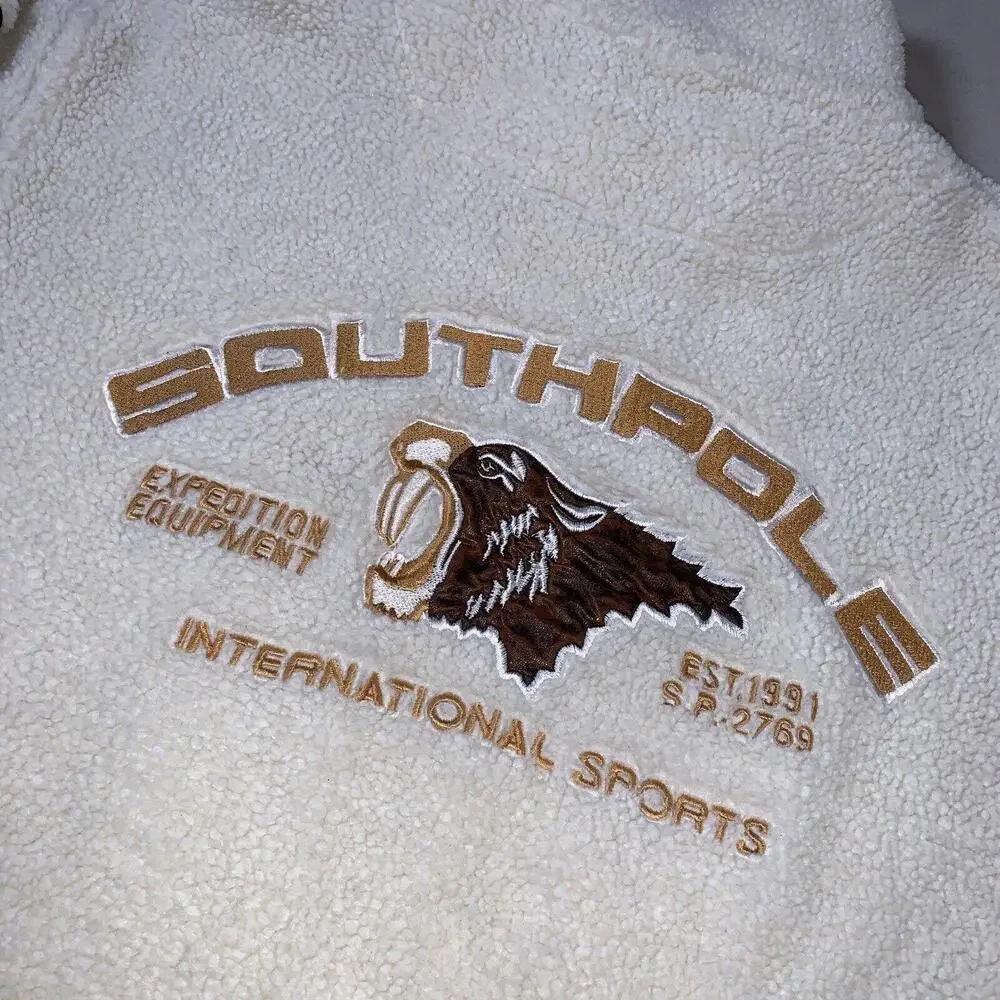 Vintage SOUTHPOLE Sweater Men Large White 1/4 Zip Pullover HipHop Y2K Sherpa 90s